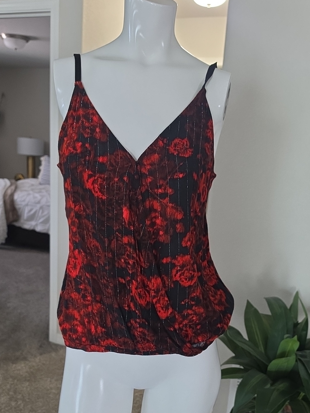 Maurices Black and Red Floral V-Neck Camisole